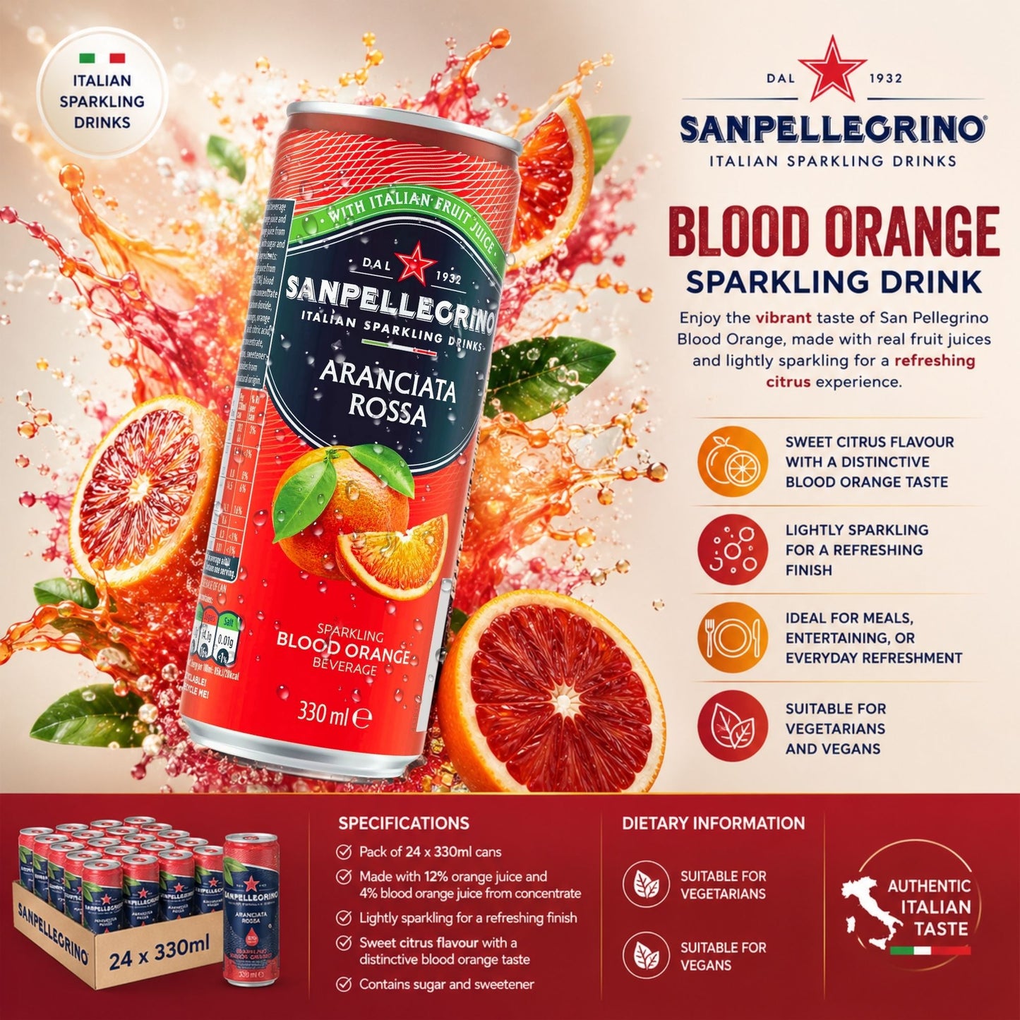 Sparkling fruit beverage with blood orange flavour
