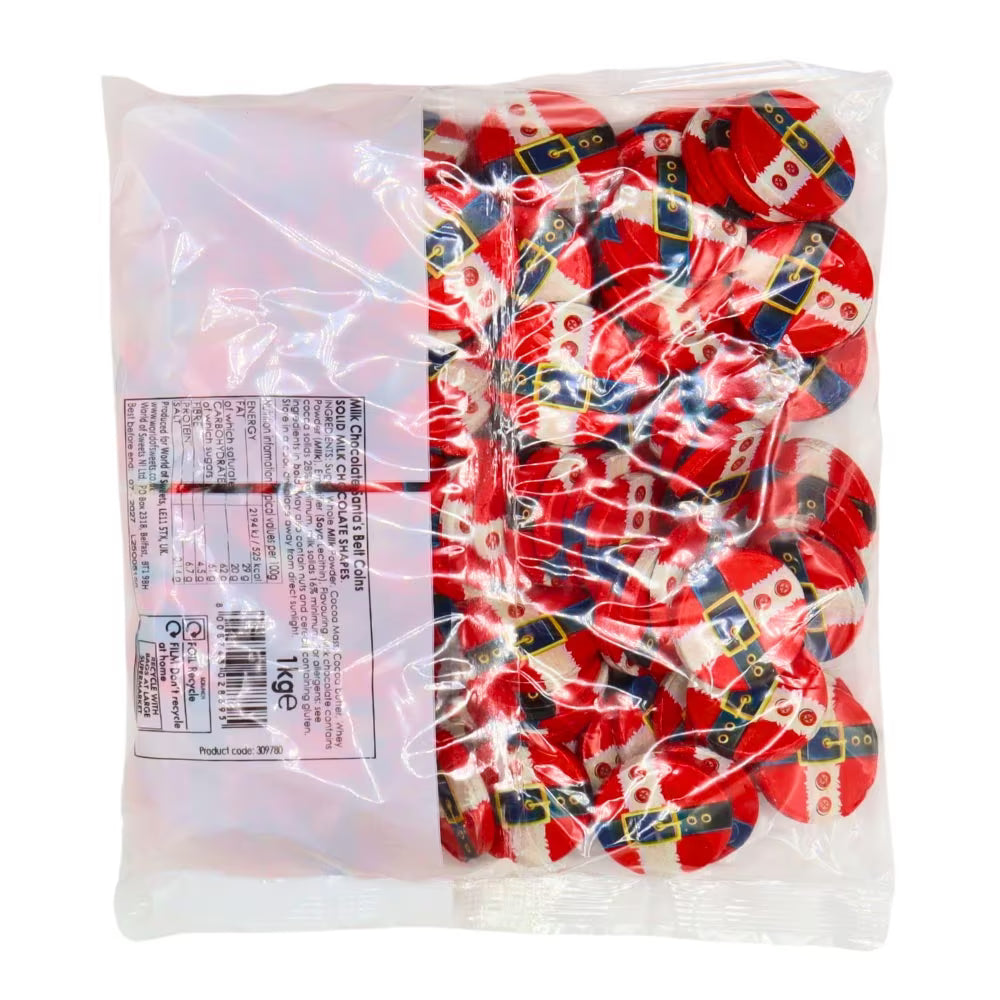 1kg bulk bag of Santa belt milk chocolate coins