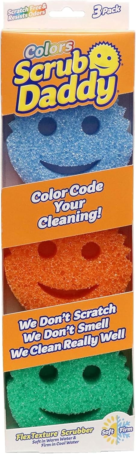 Scrub Daddy Colors sponge scrubber multipack – pack of 3 cleaning sponges for kitchen and bathroom