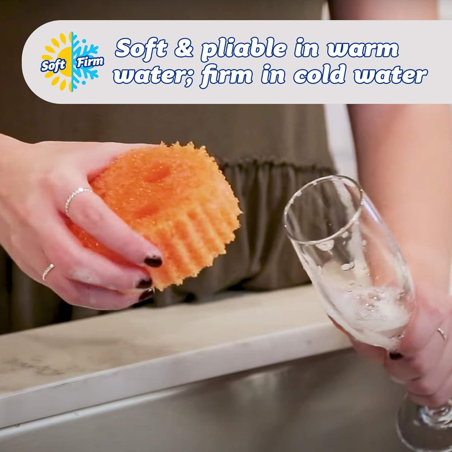Scrub Daddy sponge used for washing up dishes in kitchen sink