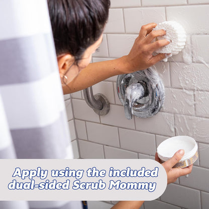 Heavy duty Scrub Daddy cleaner in bathroom – cleaning bath, shower, and sink with ease