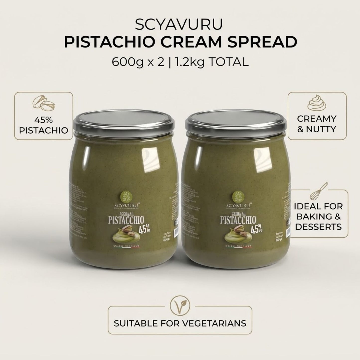 Two jars of Scyavuru pistachio cream