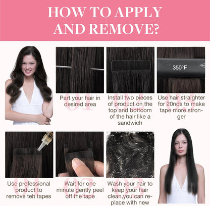 Seamless tape hair extensions 20 inch dark brown