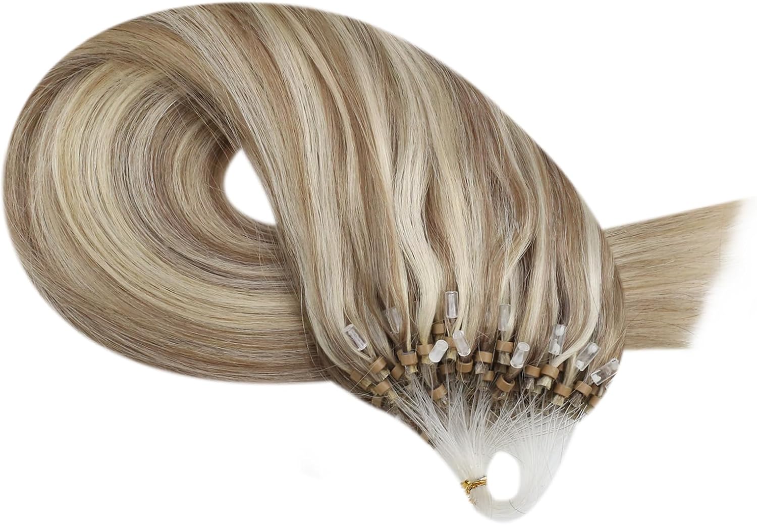 Microring extensions for long hair platinum blonde mix