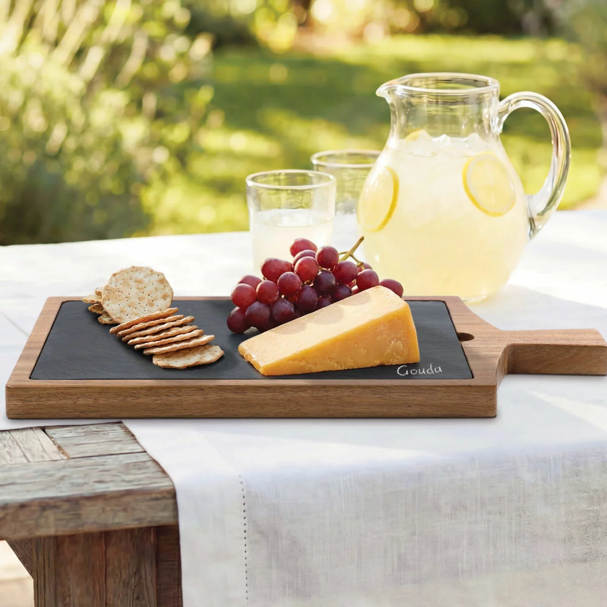 Charcuterie serving board with reusable soapstone pencil
