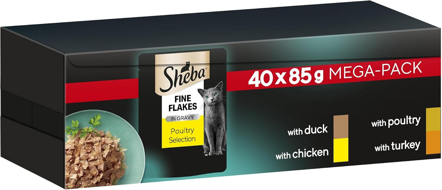 sheba poultry fine flakes cat food 40 x 85g pouches