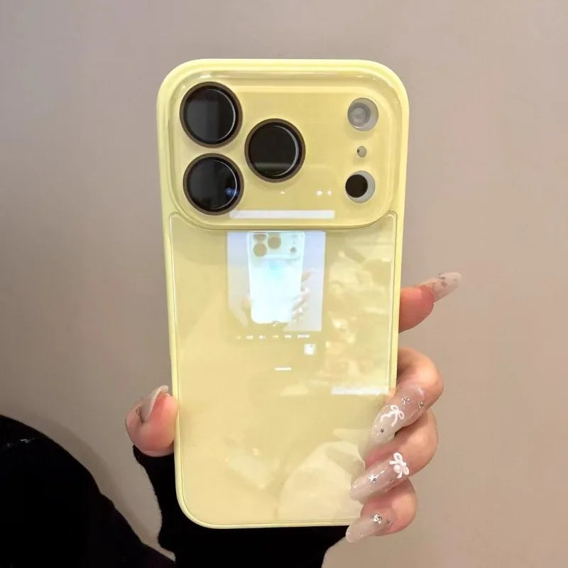 Candy colour glass iPhone case camera lens protection raised edge