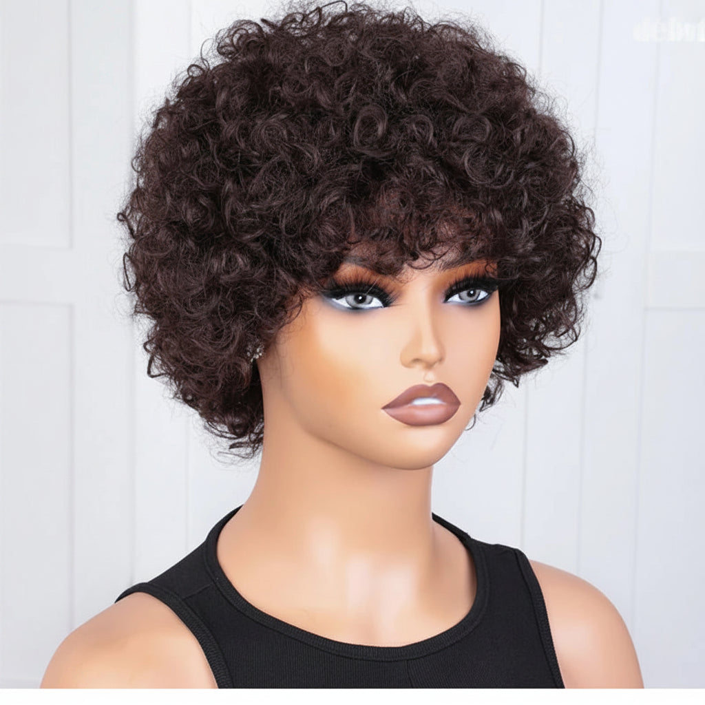 Remy human hair wig with bouncy curly bob shape