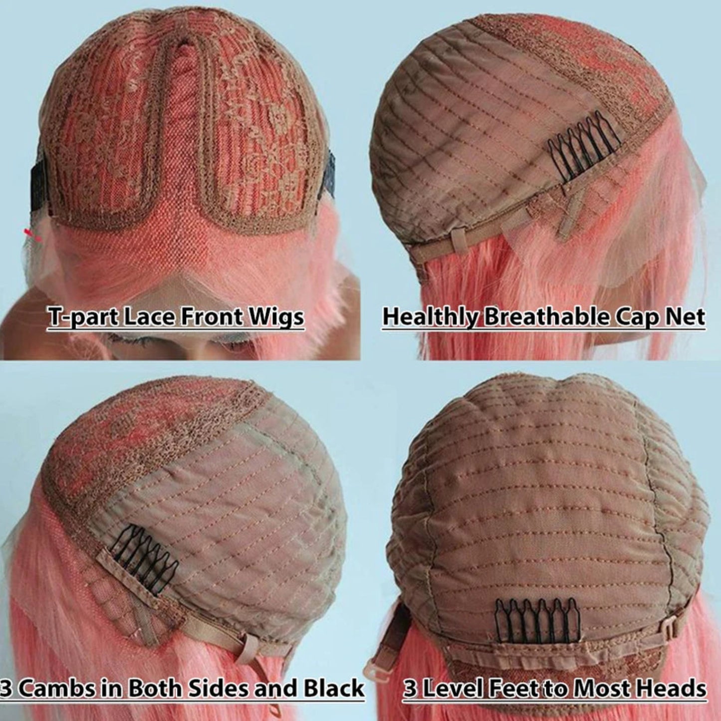 Pre plucked ombre pink straight bob wig