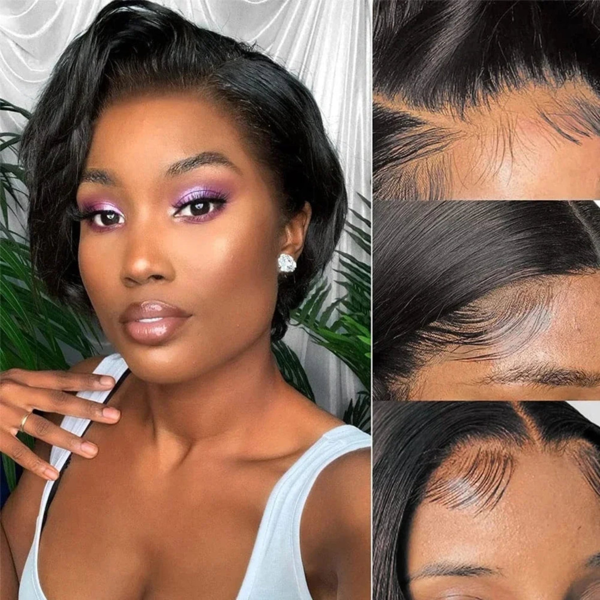 Human hair short wig with natural hairline