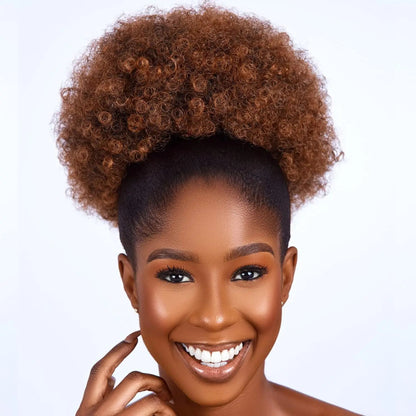 Clip and drawstring afro curly hairpiece
