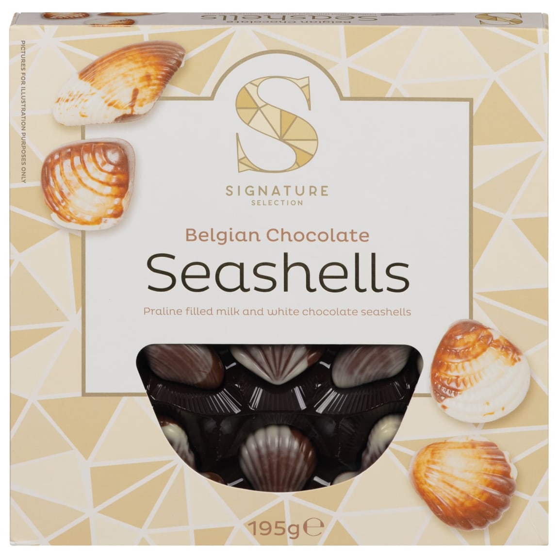 Assorted Belgian chocolate seashells with praline filling from Signature Luxury