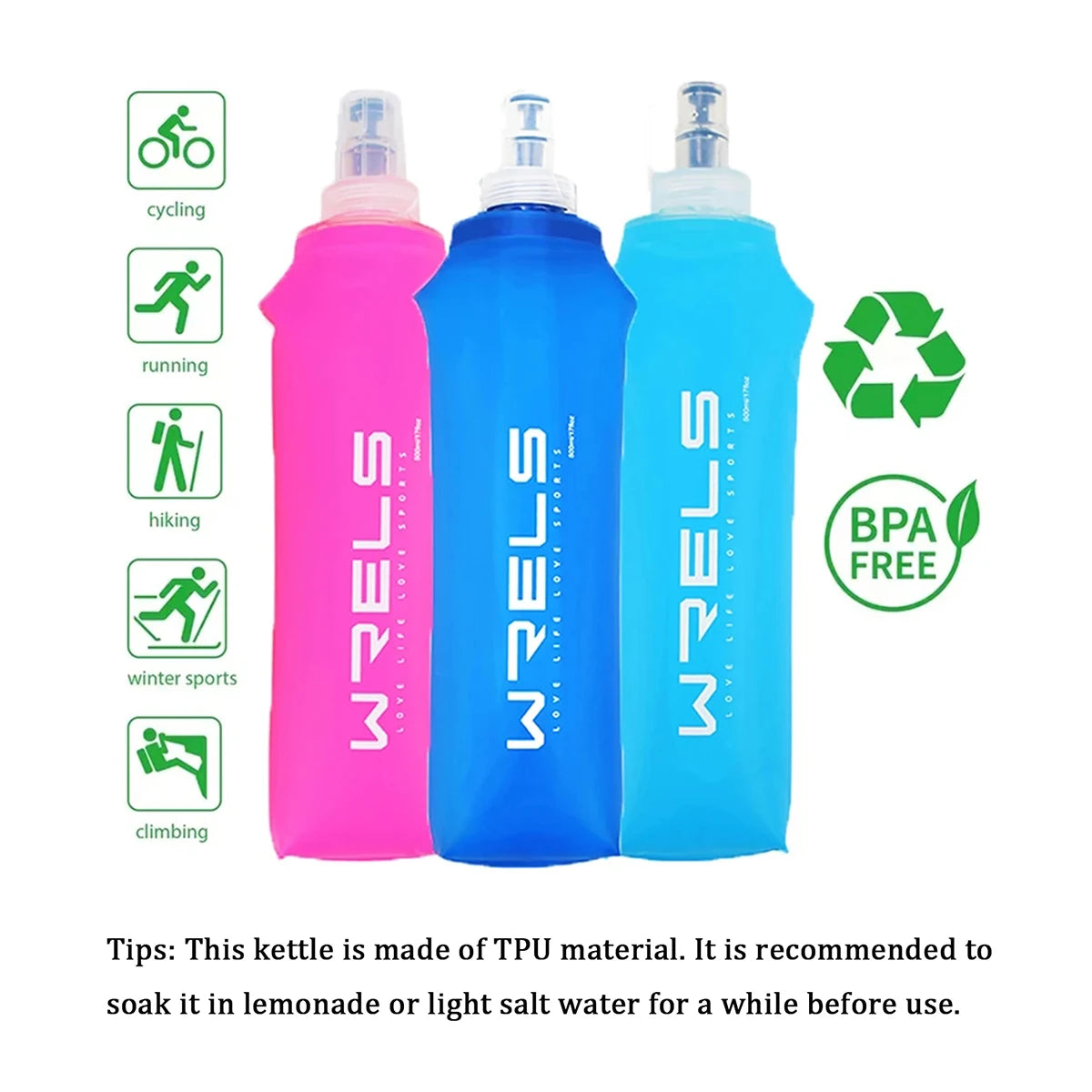 Flexible outdoor water bottle with leak-resistant design