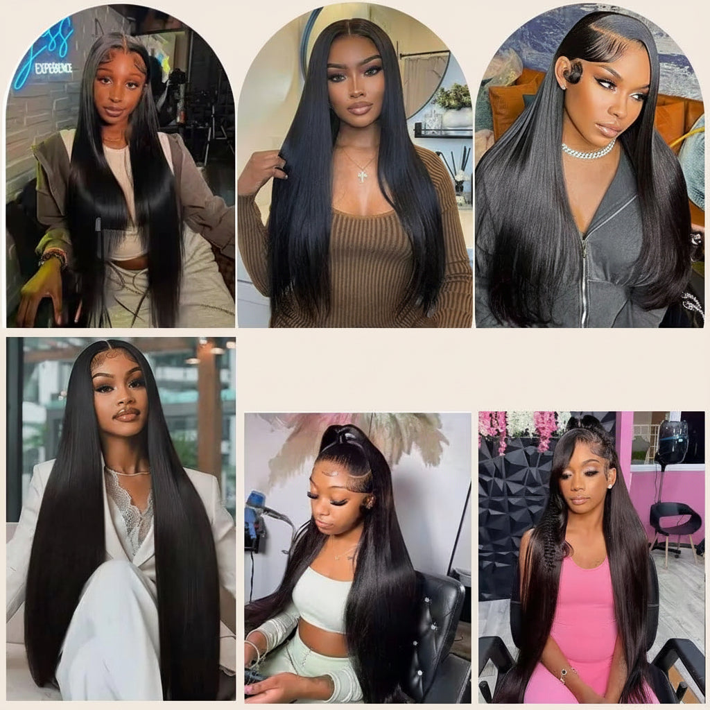 Full density human hair wig with natural finish