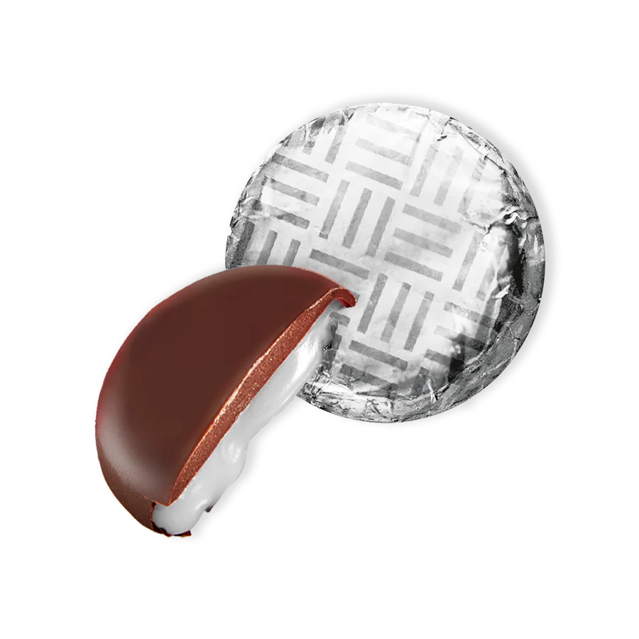 Individually silver-foiled dark chocolate peppermint creams
