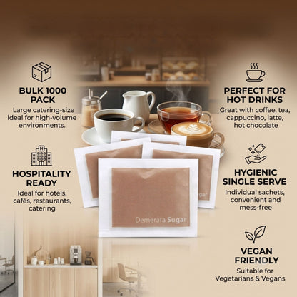 Single serve Demerara sugar portions for hot drinks