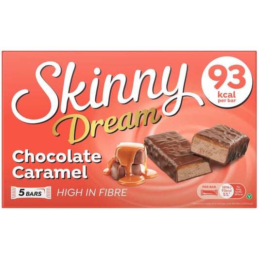 Skinny Dream Chocolate Caramel Bars 5 pack box packaging