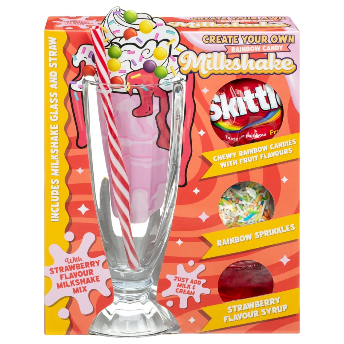 Skittles Create Your Own Milkshake Set with glass and straw