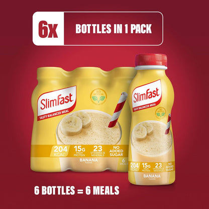 SlimFast Ready-to-Drink Banana Shake, 6 x 325ml, no sugar added
