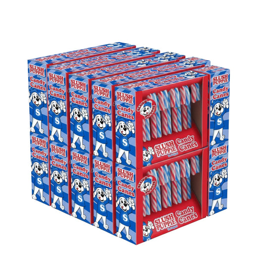 Slush Puppie Candy Canes 100 Pack – Cherry & Blue Raspberry Vegan Bulk Treats