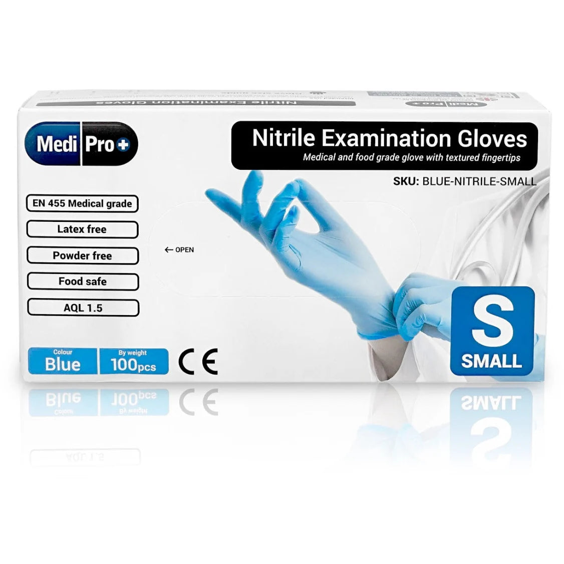 Blue Medical Grade Nitrile Gloves Small 100 Pack