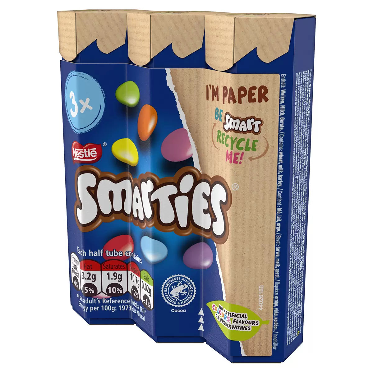 Colourful sugar coated milk chocolate sweets tubes