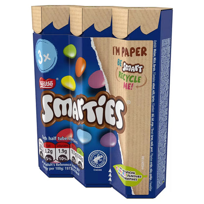 Colourful sugar coated milk chocolate sweets tubes
