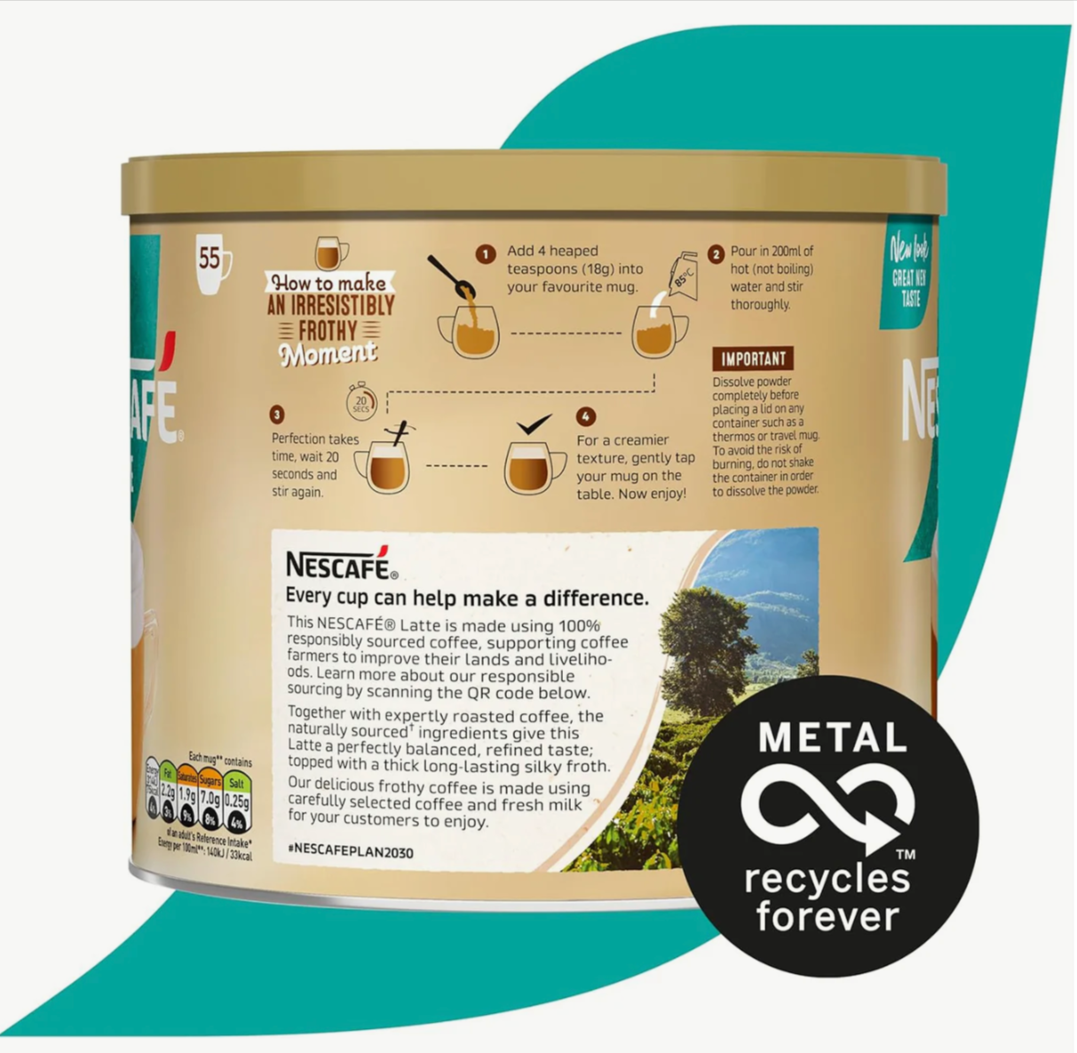 1kg Nescafé Latte coffee tin perfect for offices and cafes