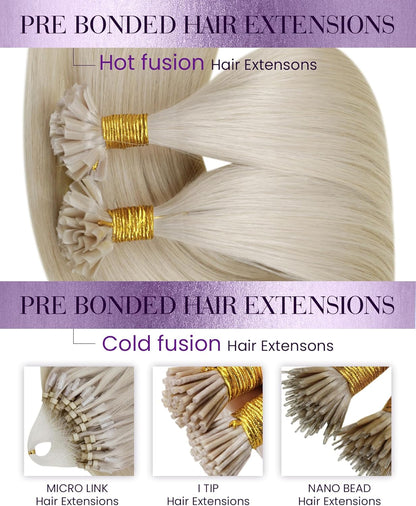 U tip human hair extensions in bright blonde shade