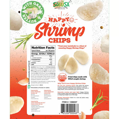 Light crispy shrimp flavoured savoury snack chips