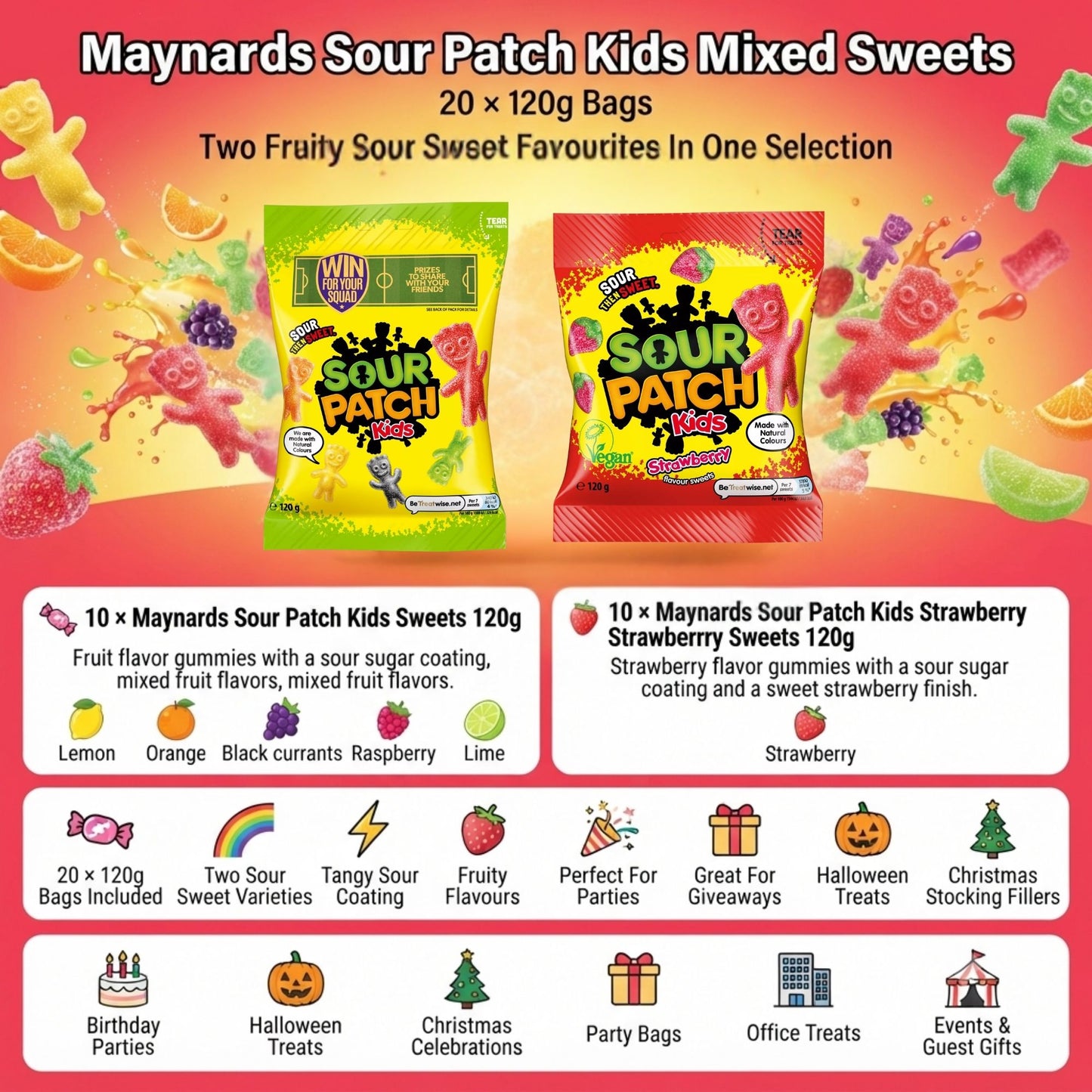 Sour Patch Kids fruit flavour gummy sweets