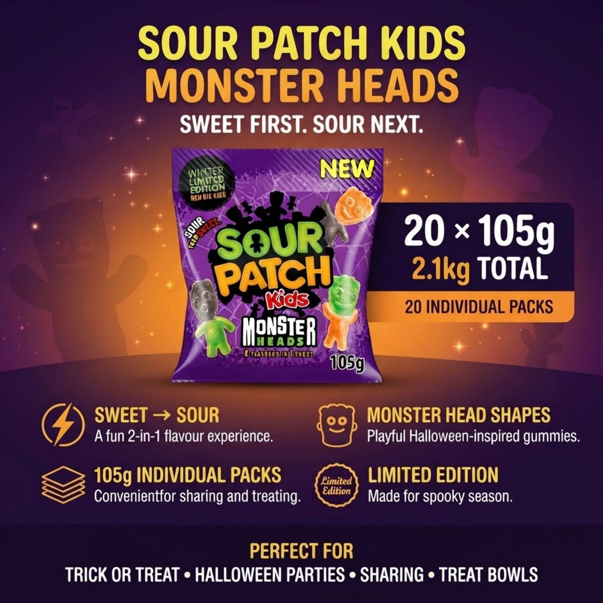 Sour Patch Kids Monster Heads Halloween gummies