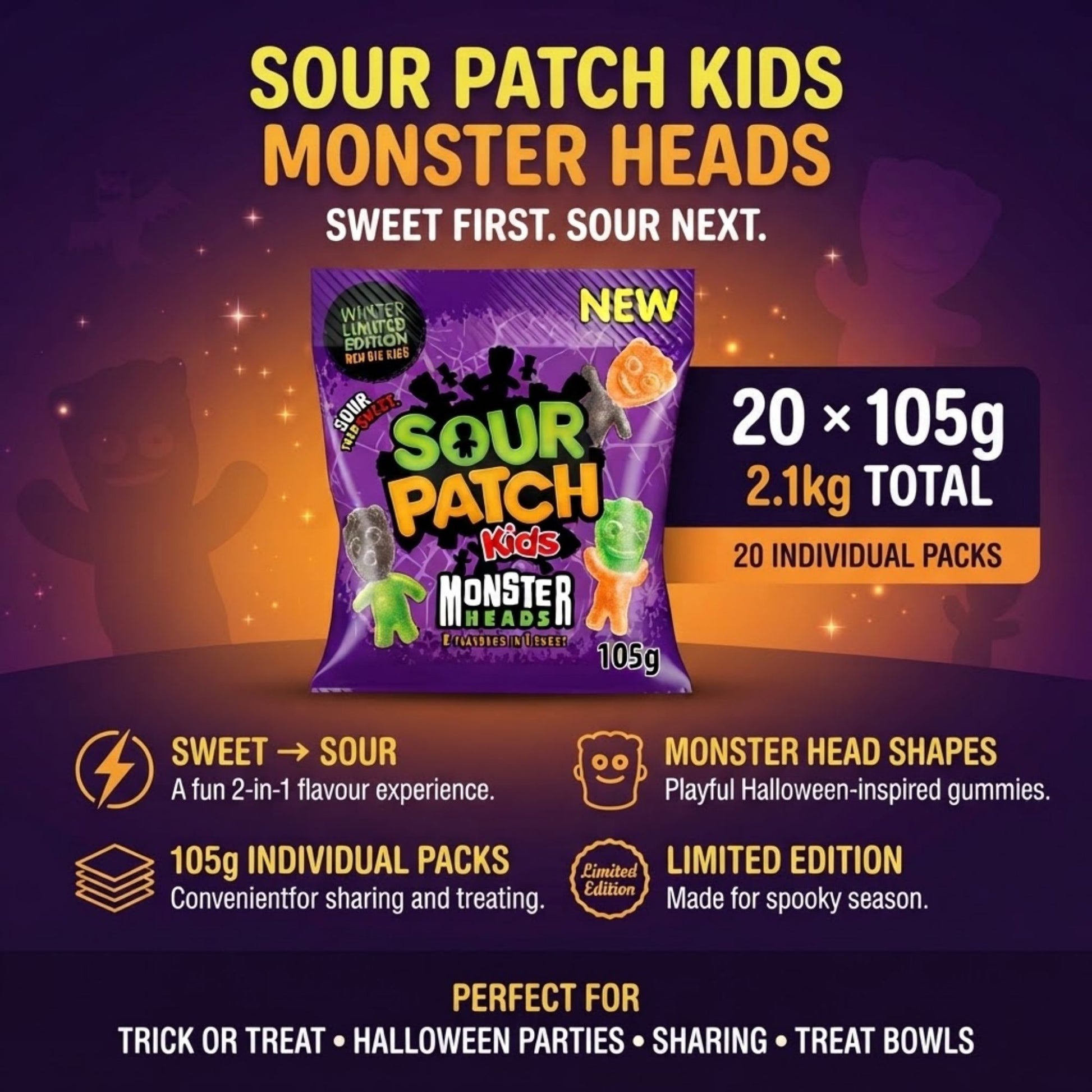 Sour Patch Kids Monster Heads Halloween gummies