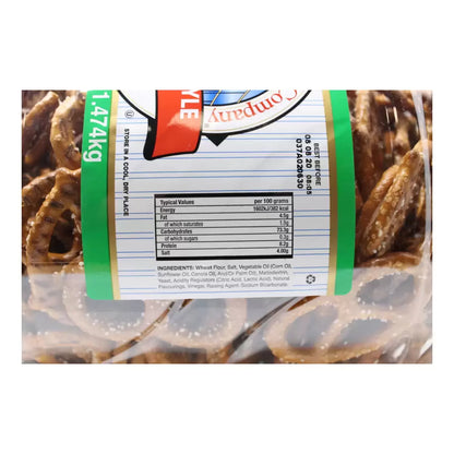Crunchy sourdough pretzels made from aged dough in large snack pack