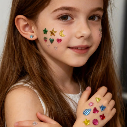 Kids reward sticker set with shiny crystal gem shapes