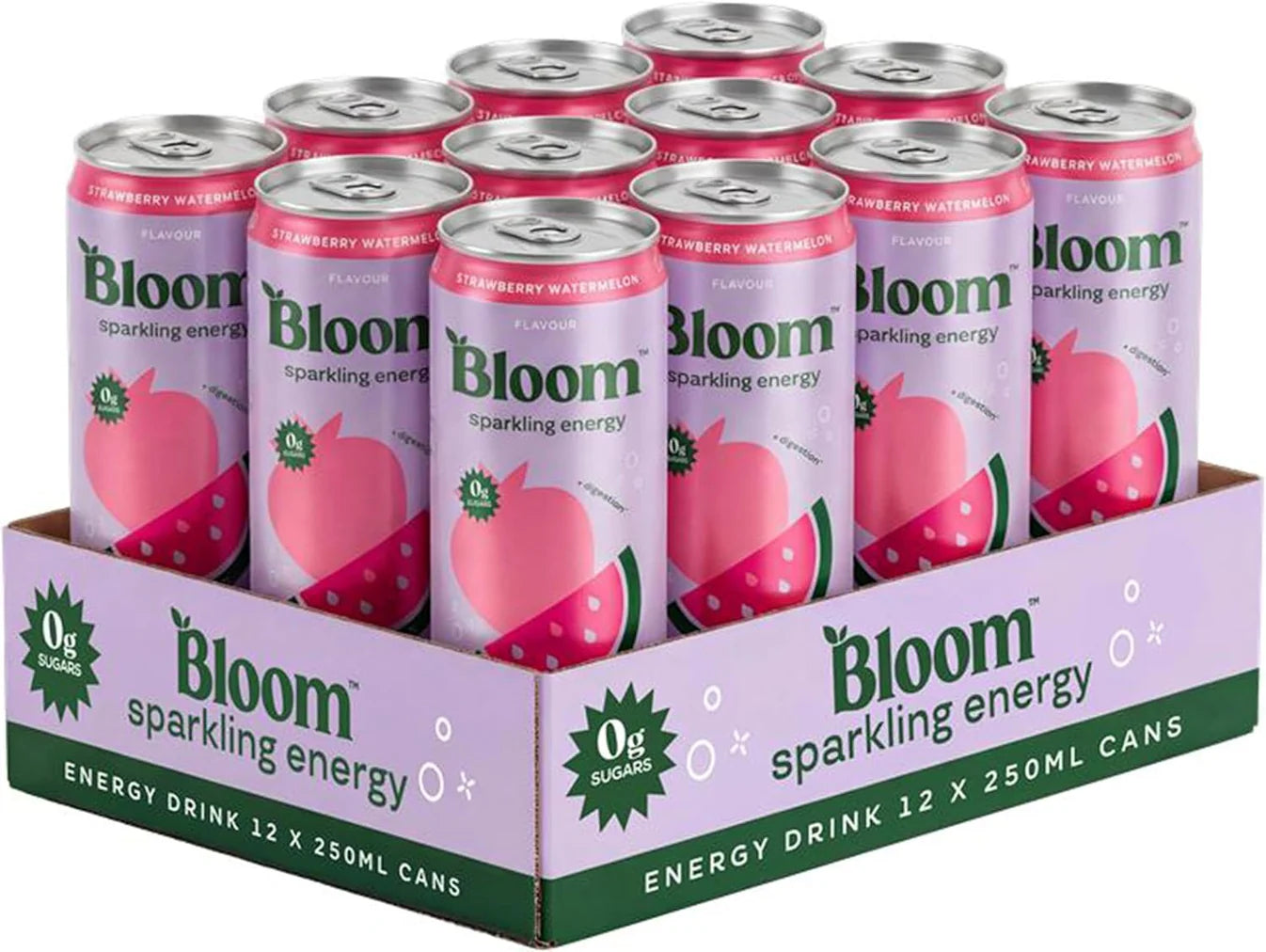 Bloom sparkling energy drink strawberry watermelon 12 pack cans