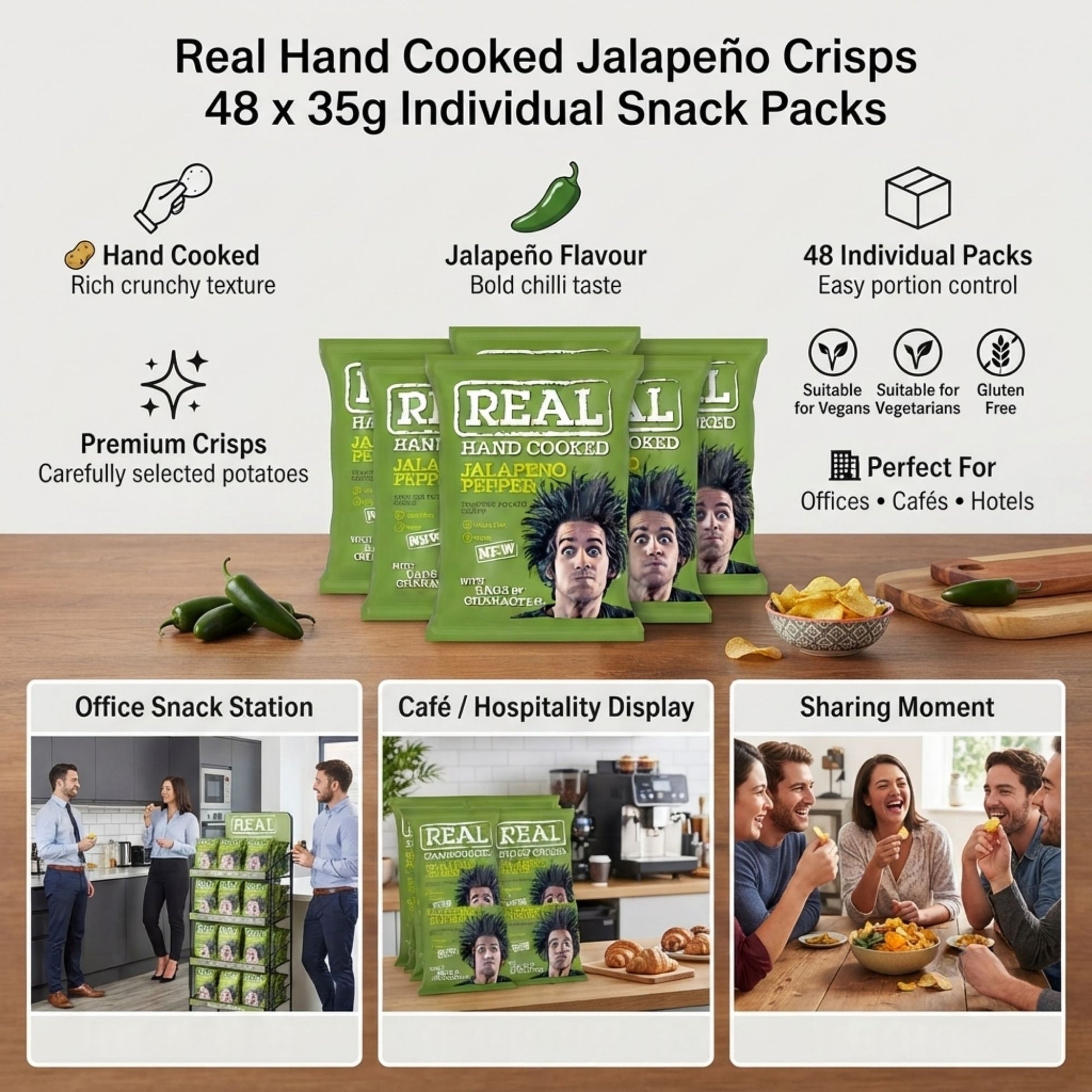 Crunchy hand cooked jalapeño potato crisps