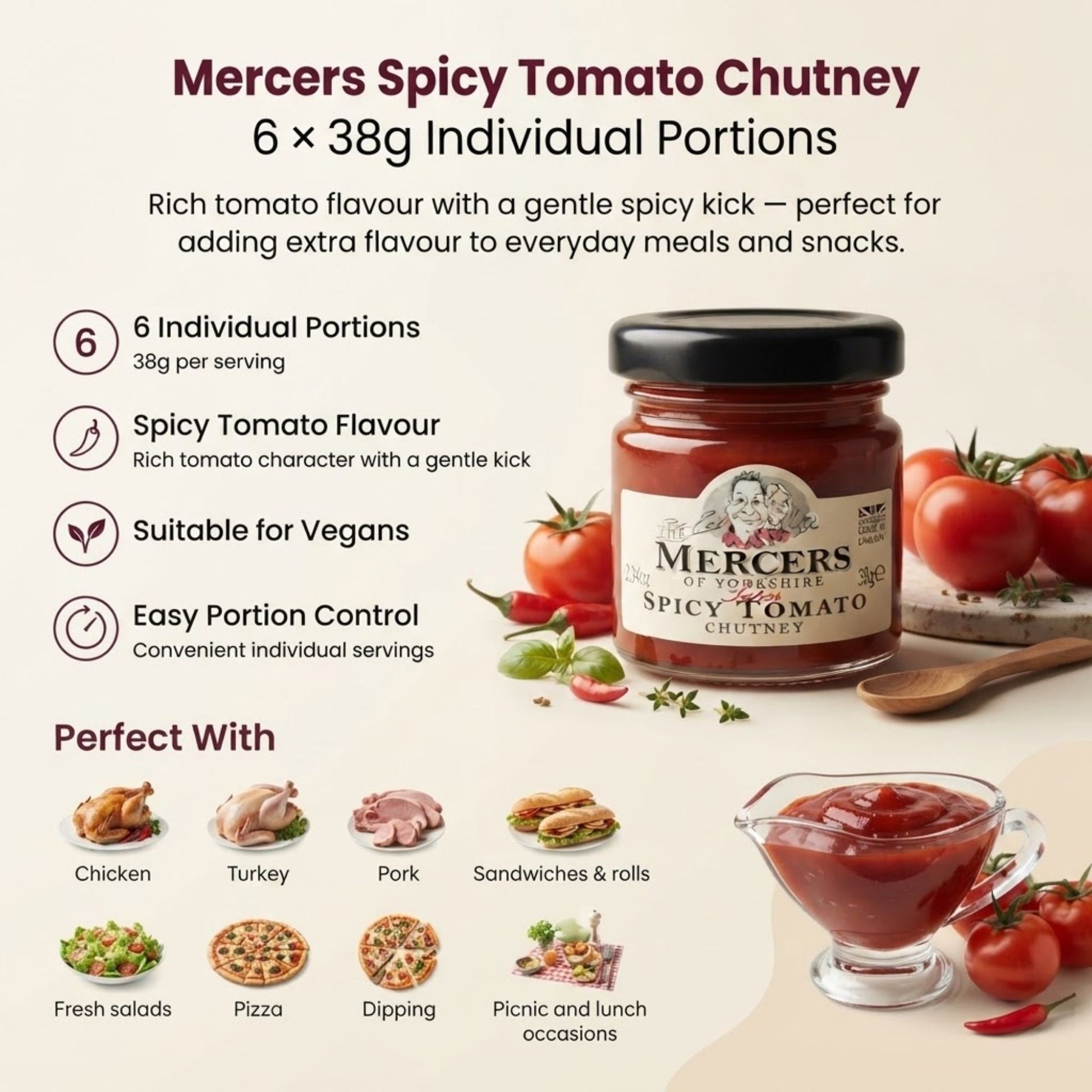 Individual portions of spicy tomato chutney