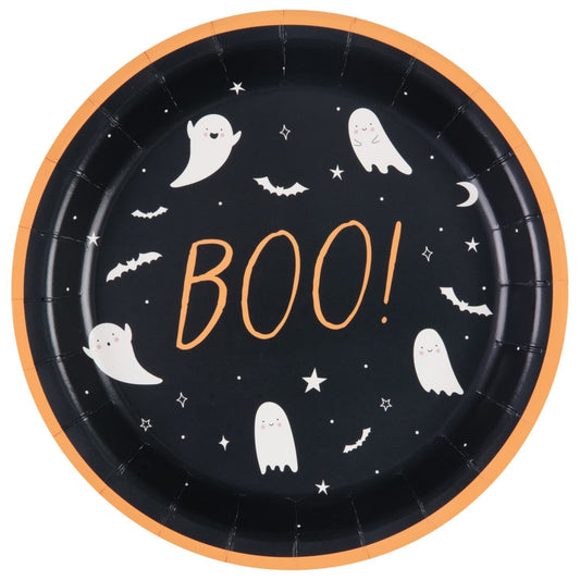 15-pack Halloween paper plates with playful spooky designs
