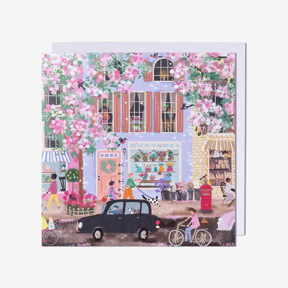 Charming spring street scene card perfect for those searching greeting cards near me