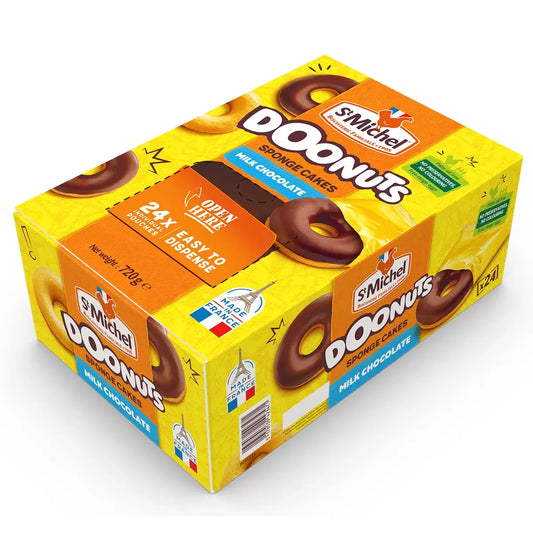 St Michel Chocolate Coated Doonuts 24 pack ring-shaped sponge cakes
