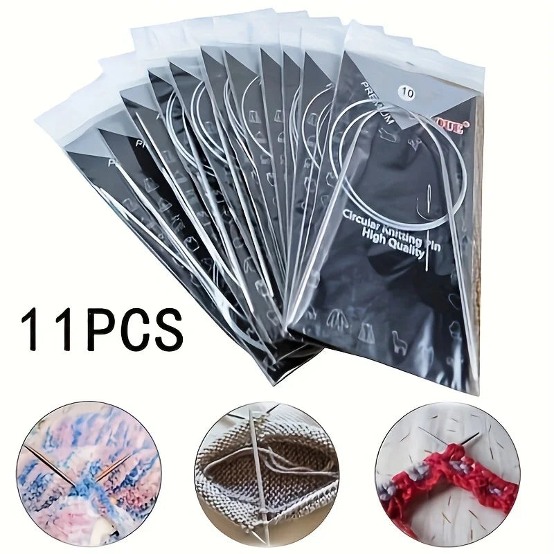 11pc stainless steel circular knitting needle set 80cm