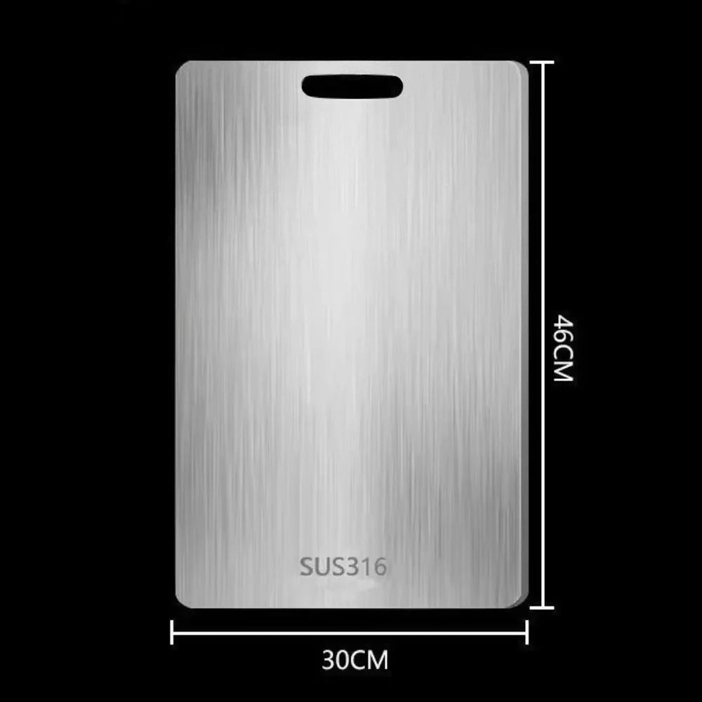Stainless steel cooking and food preparation board