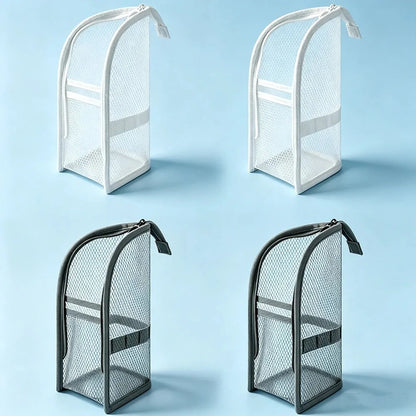 Standing bathroom storage pouch for everyday personal-care essentials