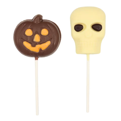 Individually wrapped pumpkin and skull chocolate lollipops