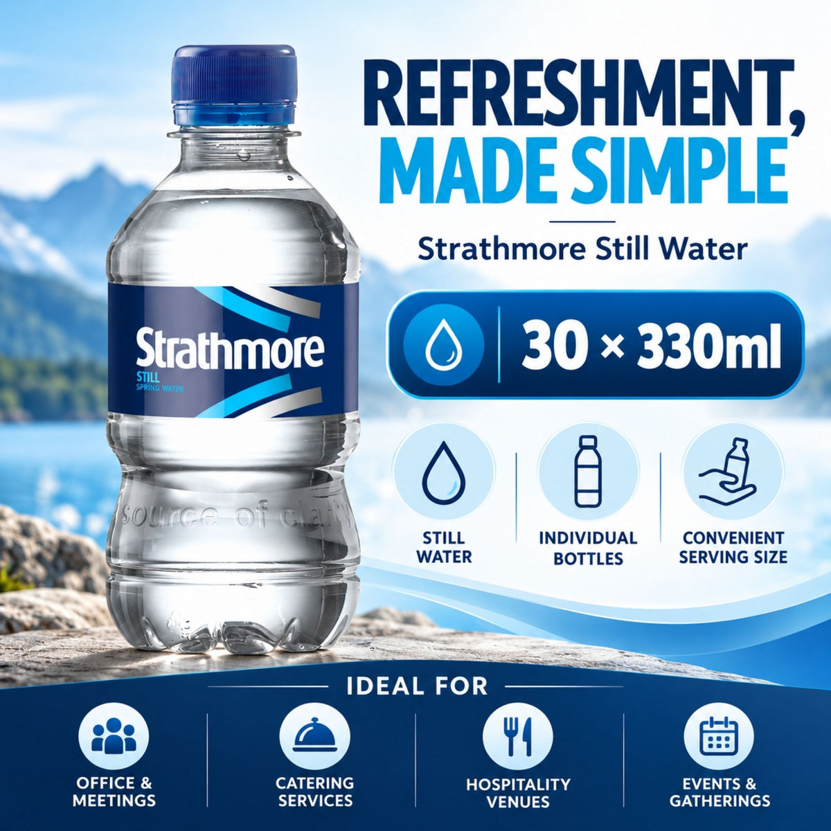 Individual 330ml bottle of Strathmore Still Water
