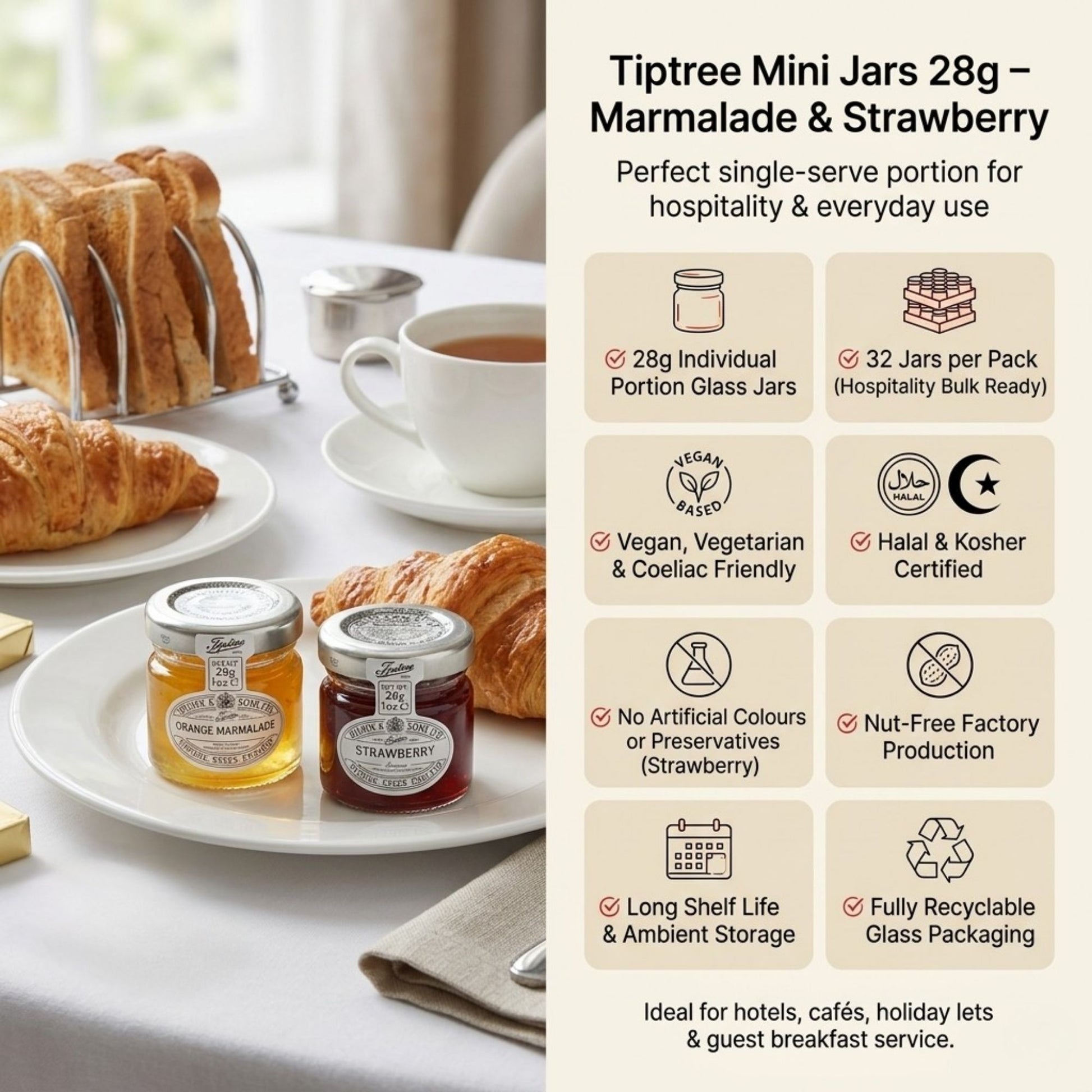 Strawberry jam and orange marmalade single serve portions