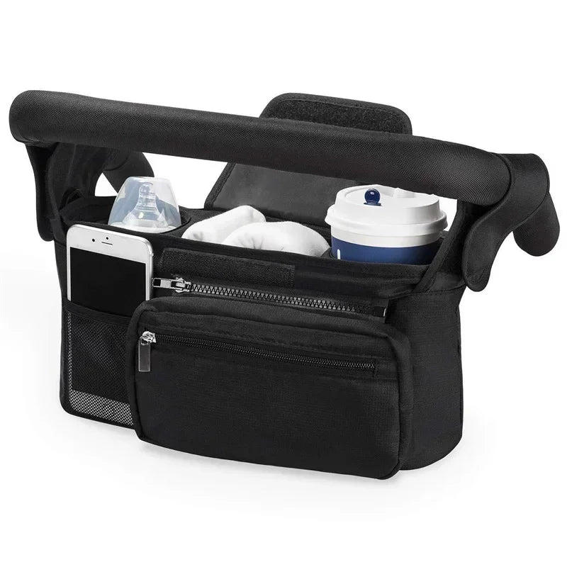 Baby pram storage bag for phone and bottle holder