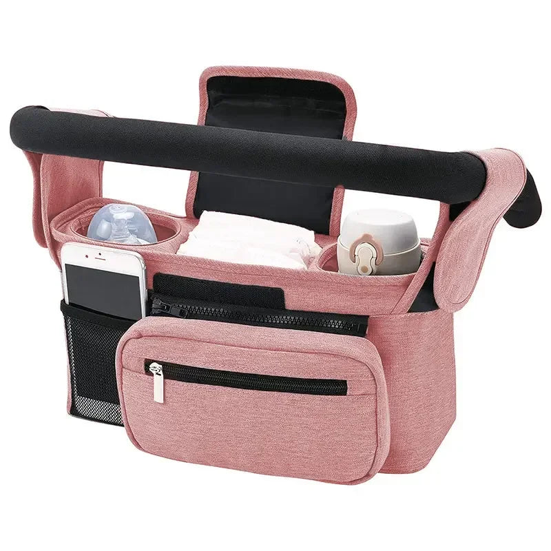 Baby stroller organiser hanging bag for easy storage access