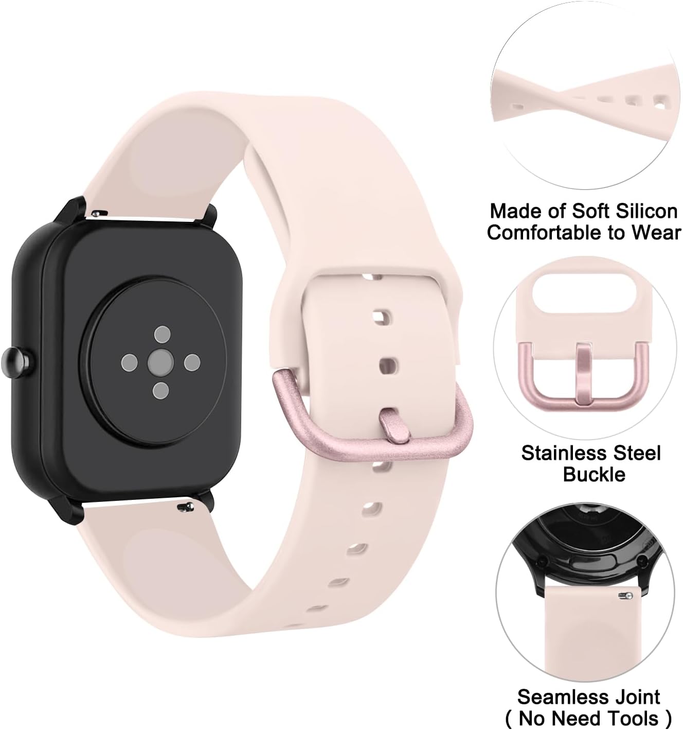 Stylish pink 20mm quick release smartwatch strap